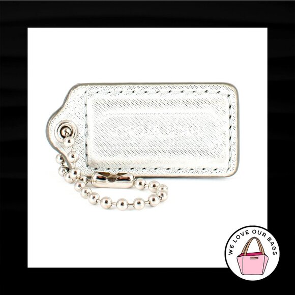 2" Med COACH Silver Shimmer LEATHER Nickel Key Fob Bag Charm Keychain Hang Tag - Picture 1 of 1